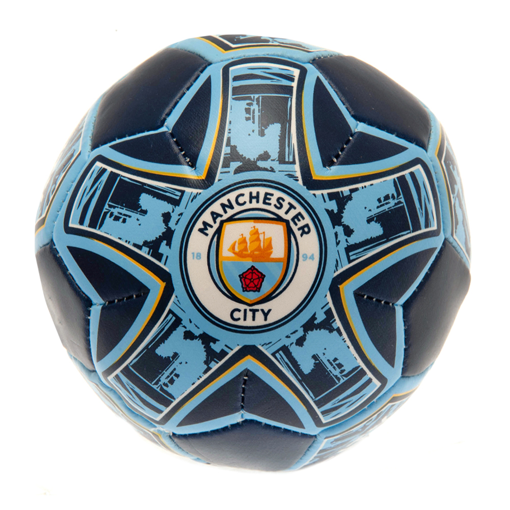 Manchester City FC navy and sky blue 4 inch textured soft ball featuring the City crest