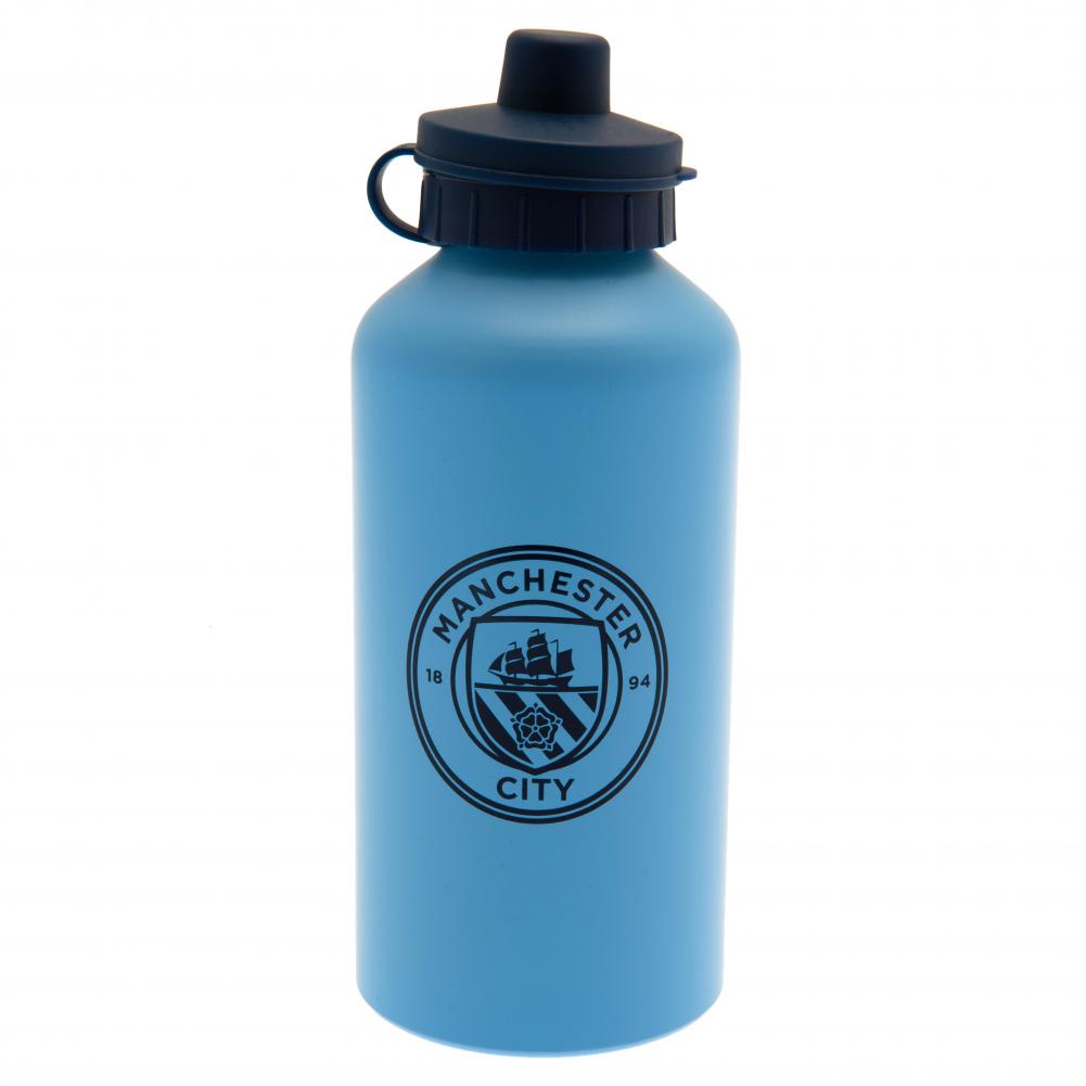 Manchester City FC matt blue 500ml aluminium drinks bottle with the City crest and a flip top cap