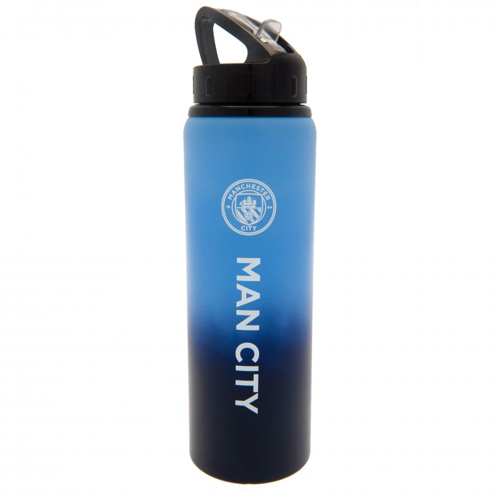 Manchester City FC 750ml aluminium drinks bottle with a vibrant fade design and the City crest and text in white