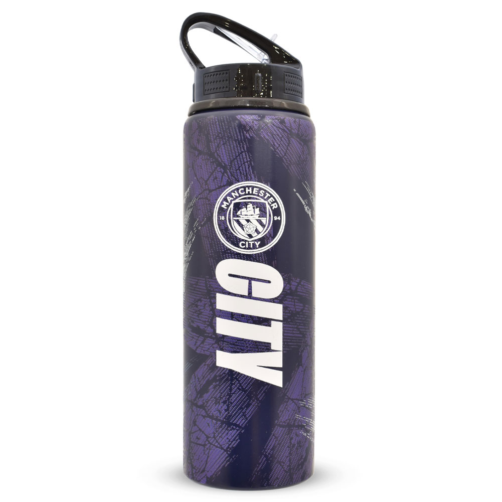 Manchester City FC 750ml HD printed aluminium drinks bottle with the City crest and text in white