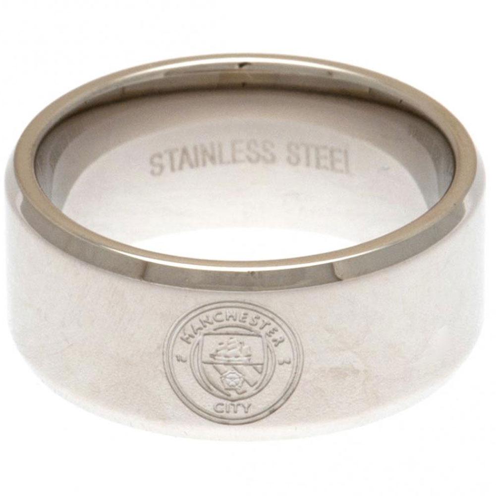 Manchester City FC stainless steel band ring with chrome finish and engraved City club crest