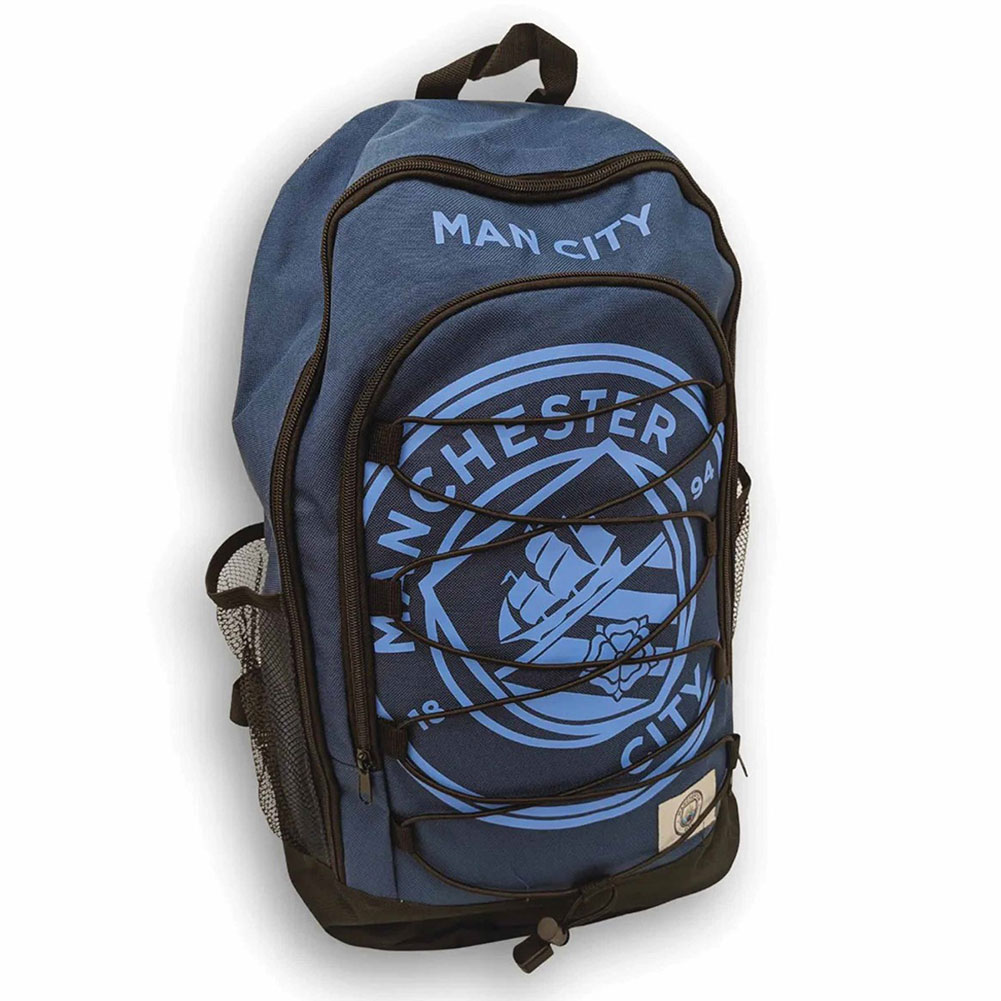 Manchester City FC bungee design backpack with a large crest on the front