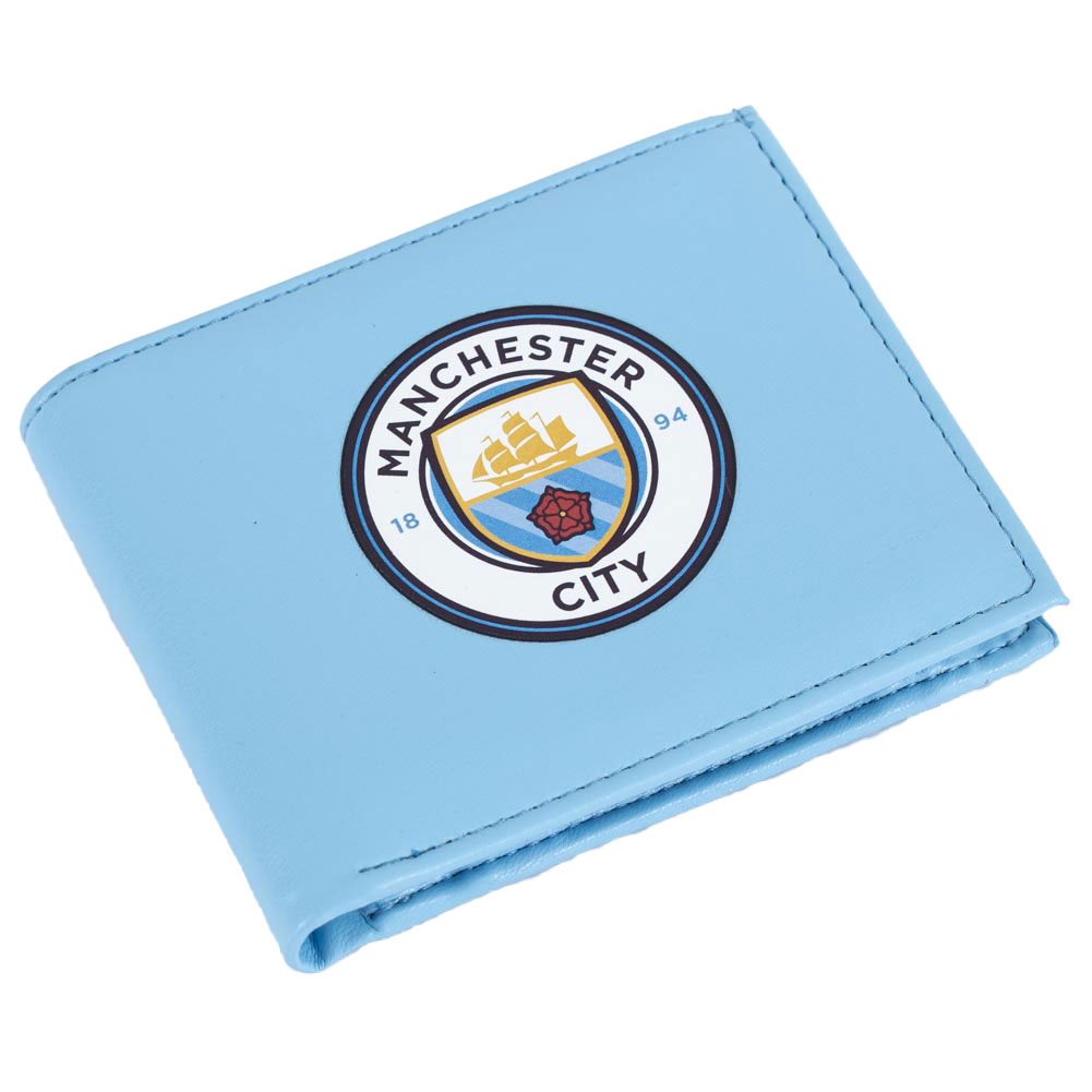 Blue Manchester City FC PU wallet with a large printed club crest