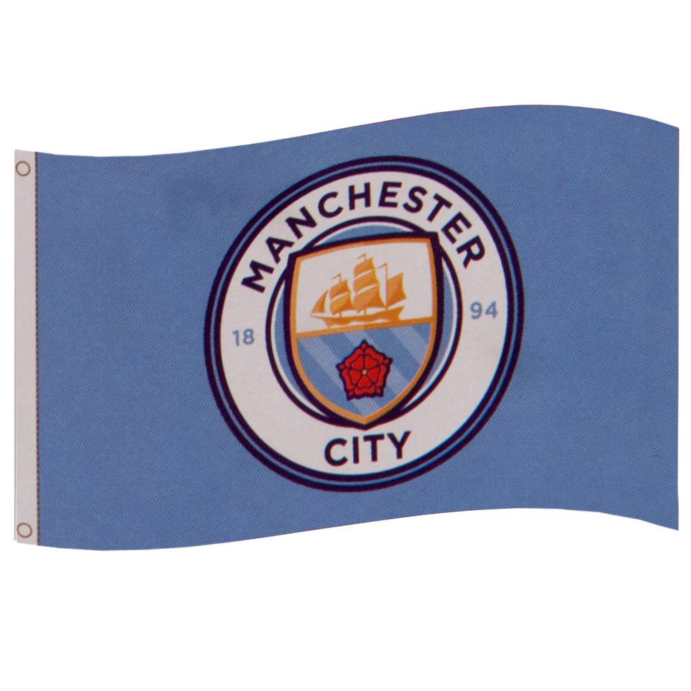 Manchester City FC sky blue supporters flag with a full colour City crest in the centre