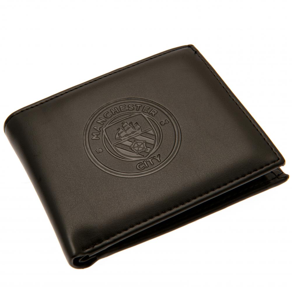 Black Manchester City FC PU wallet with a large debossed club crest