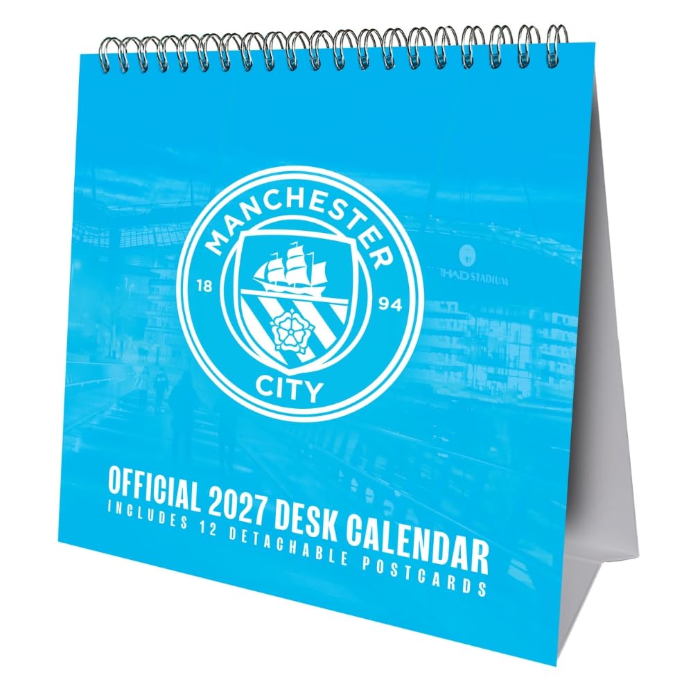 Manchester City FC 2027 desk easel calendar with iconic City imagery and detachable postcards