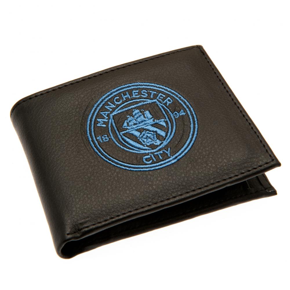 Black Manchester City FC PU wallet with a large embroidered club crest