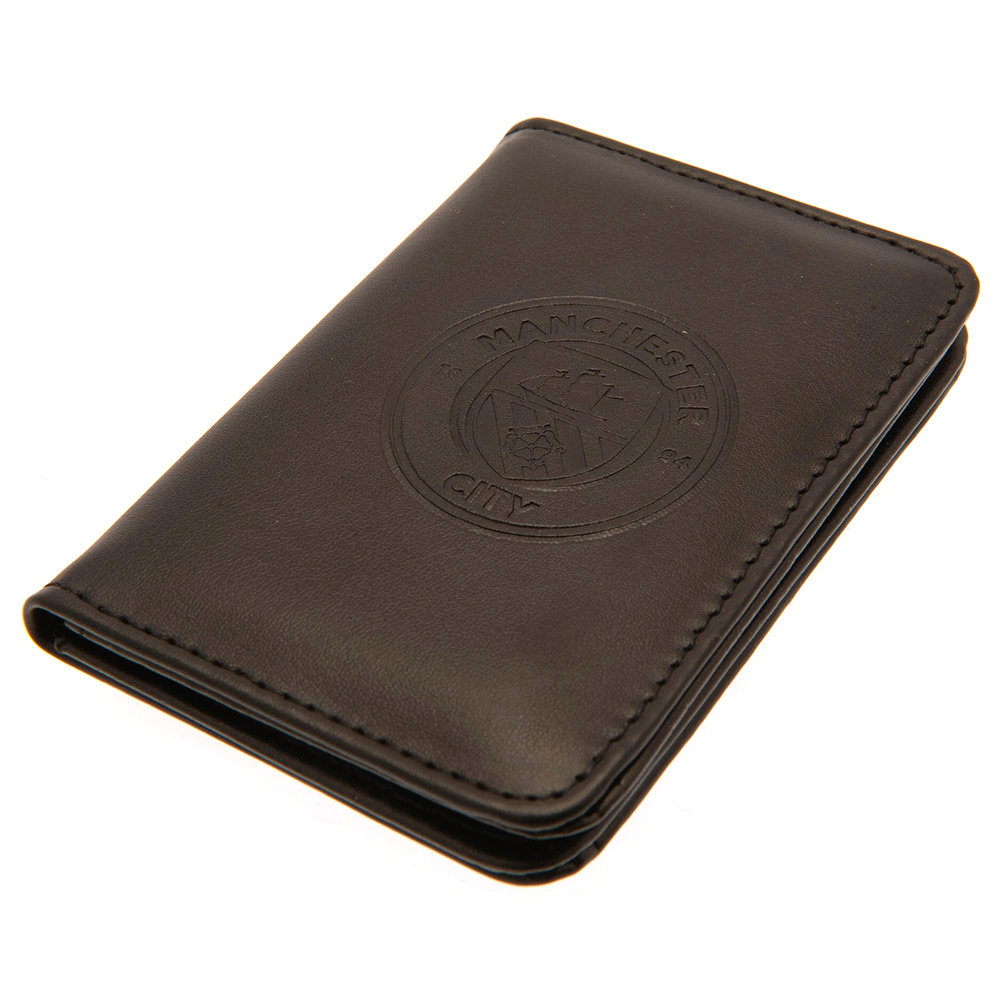 Manchester City luxury PU card holder with a debossed City crest, clear photo pouch and card slots