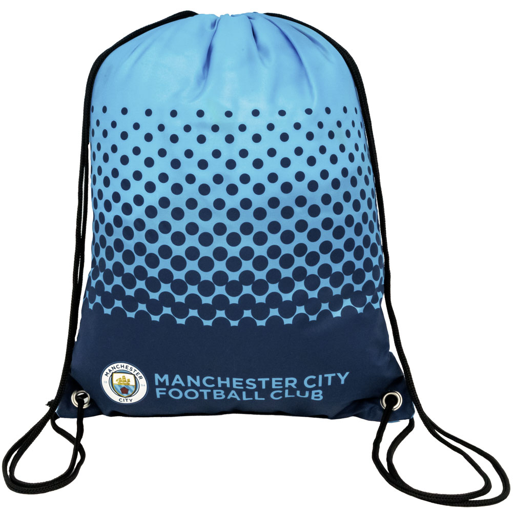 Manchester City FC Fade gym bag with Manchester City text and a full colour club crest