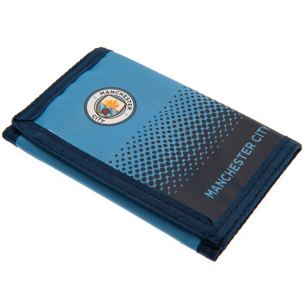 Manchester City FC fade design wallet with Man City text and a full colour club crest