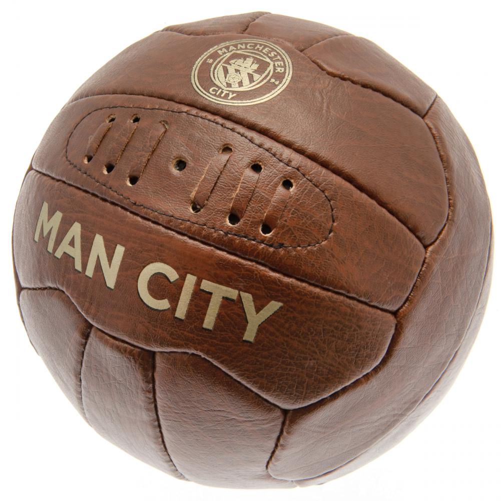 Manchester City FC faux leather effect retro Size 5 football with a gold debossed Man City crest and text