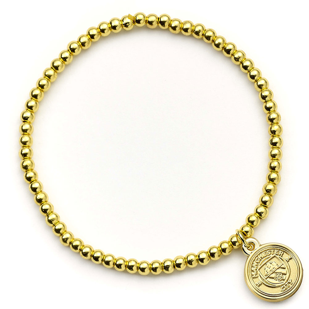 Manchester City FC elasticated gold finish ball bead bracelet with a City charm