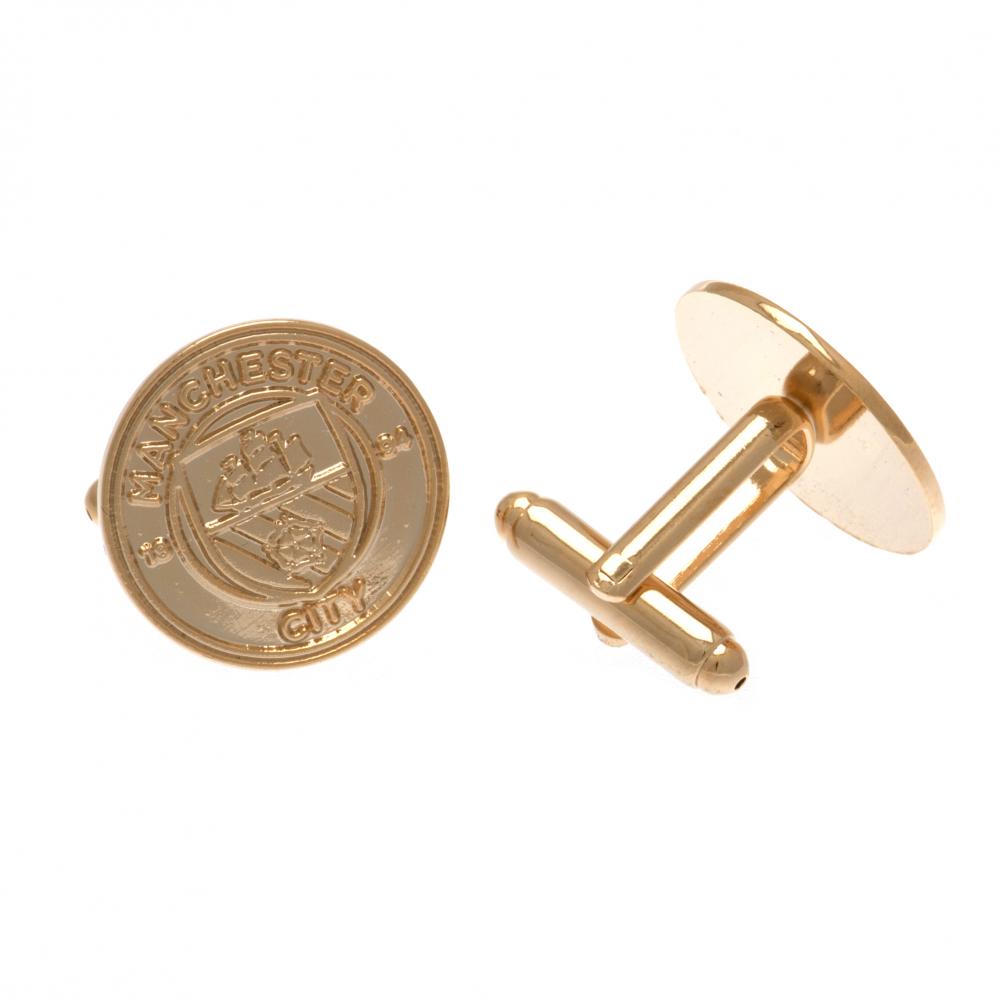 Pair of Manchester City FC round gold plated cufflinks with a detailed formed City crest