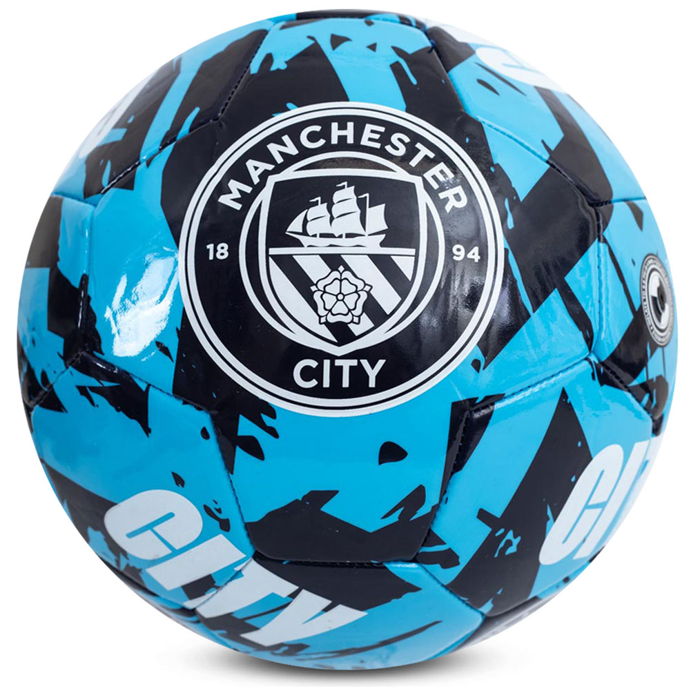 Manchester City FC blue graffiti design Size 5 football with a white City crest