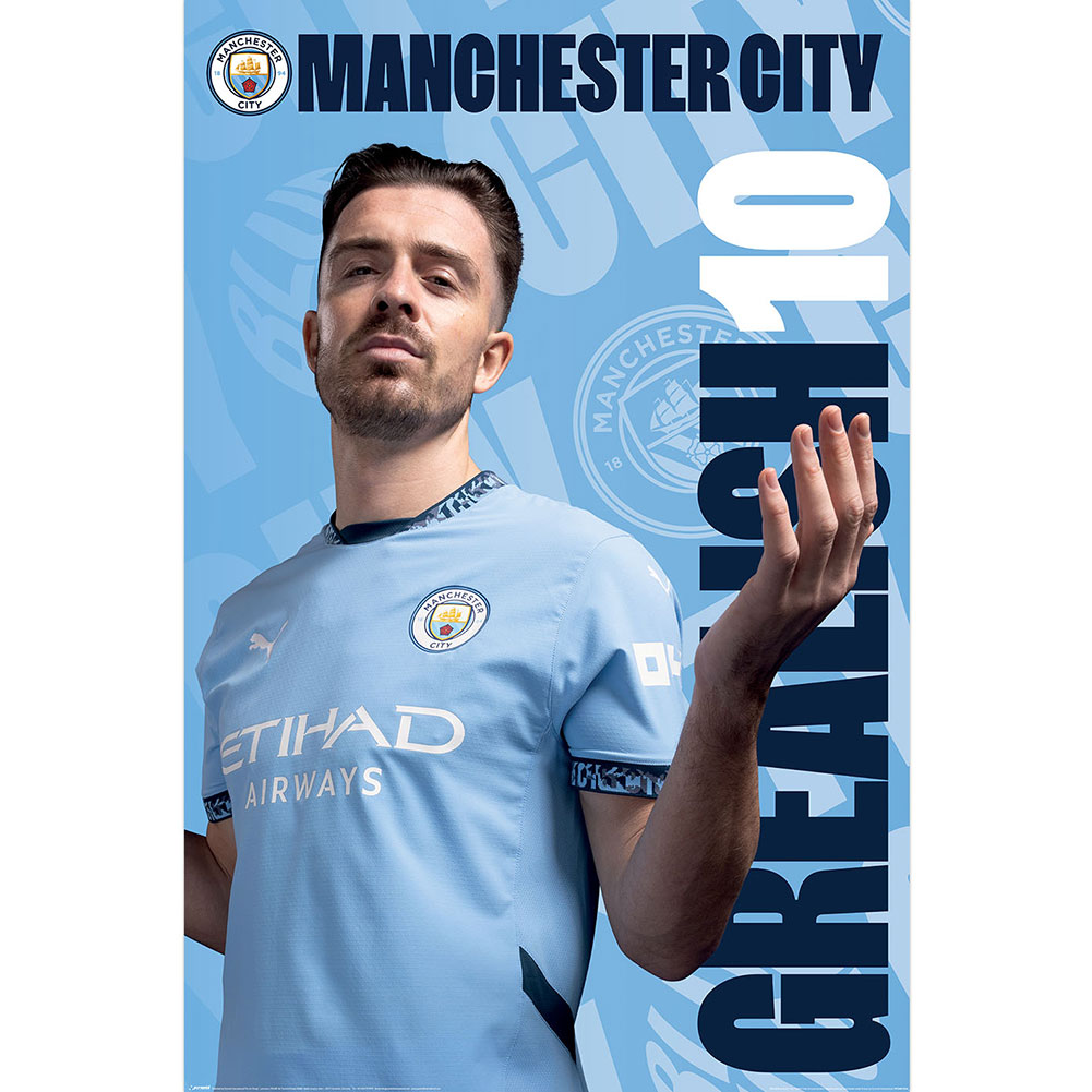 Manchester City FC maxi poster featuring Jack Grealish, rolled poster artwork