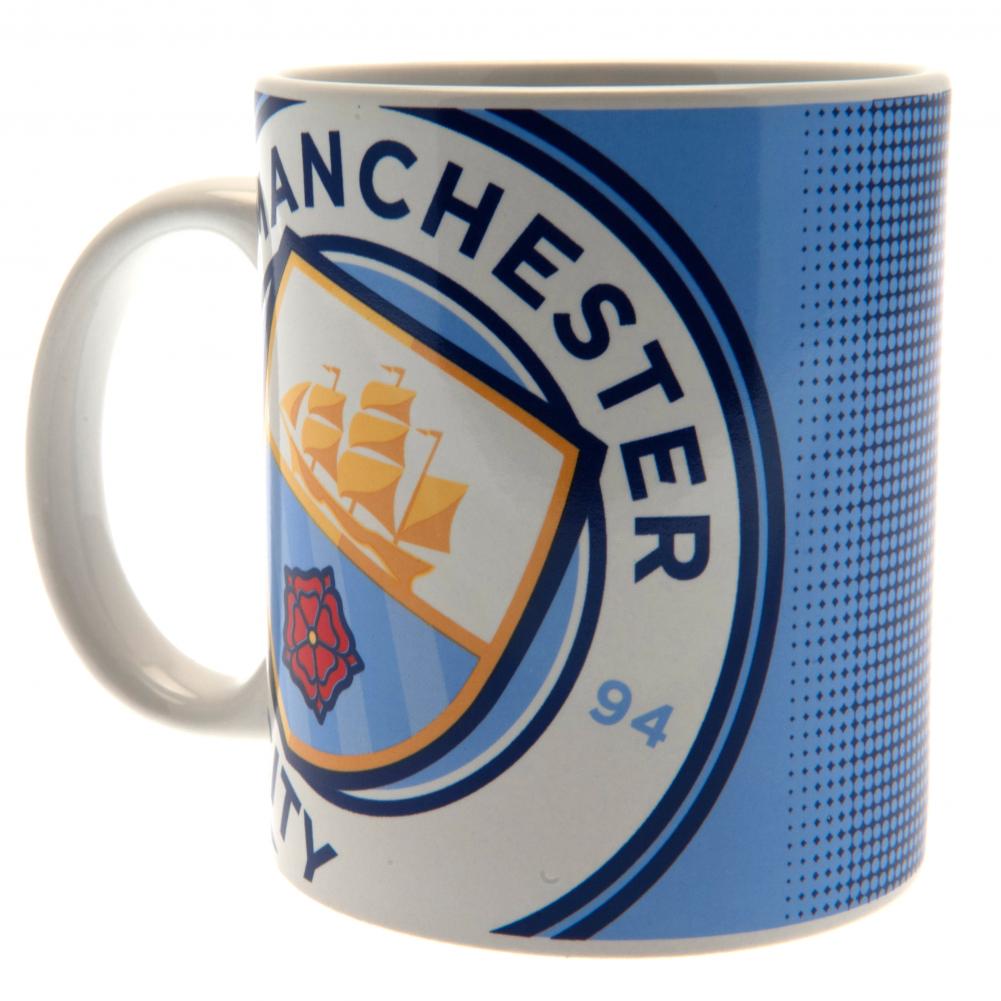 Manchester City FC ceramic mug with a halftone design featuring a full colour Man City club crest