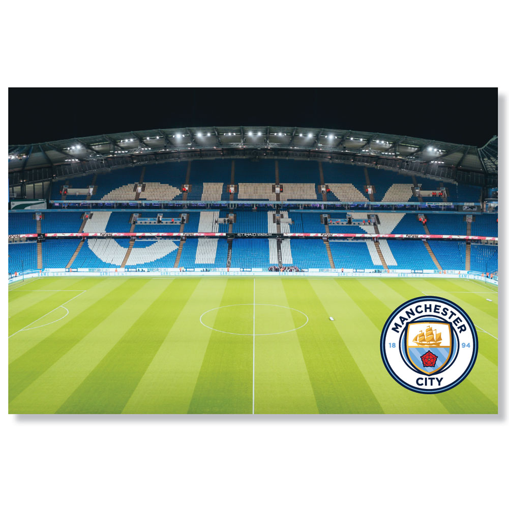 Manchester City FC landscape LED sign with a picture of the Etihad Stadium in a brushed aluminium frame