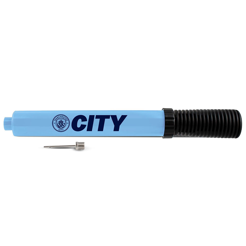 Manchester City FC large blue dual action football hand pump with a white City crest and text