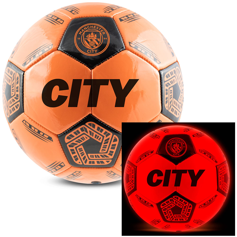 Manchester City FC orange LED glow Size 5 football with a black crest and Manchester City text