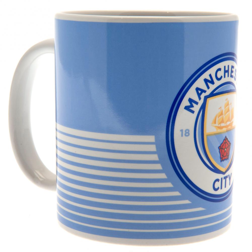 Manchester City FC ceramic mug with a Linea design, a full colour Man City club crest and a white handle