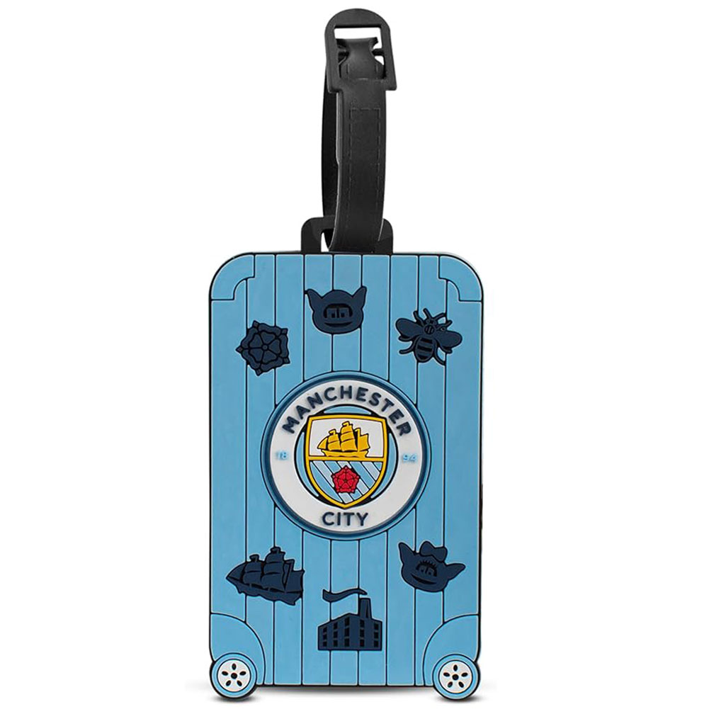 Manchester City bright PVC luggage tag with a full colour City crest and fun icon design