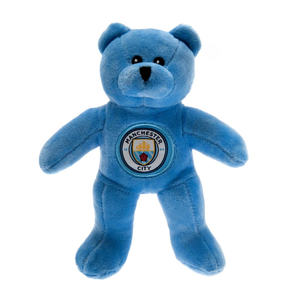 Manchester City FC sky blue mini plush bear with stitched features and a large woven Man City club crest