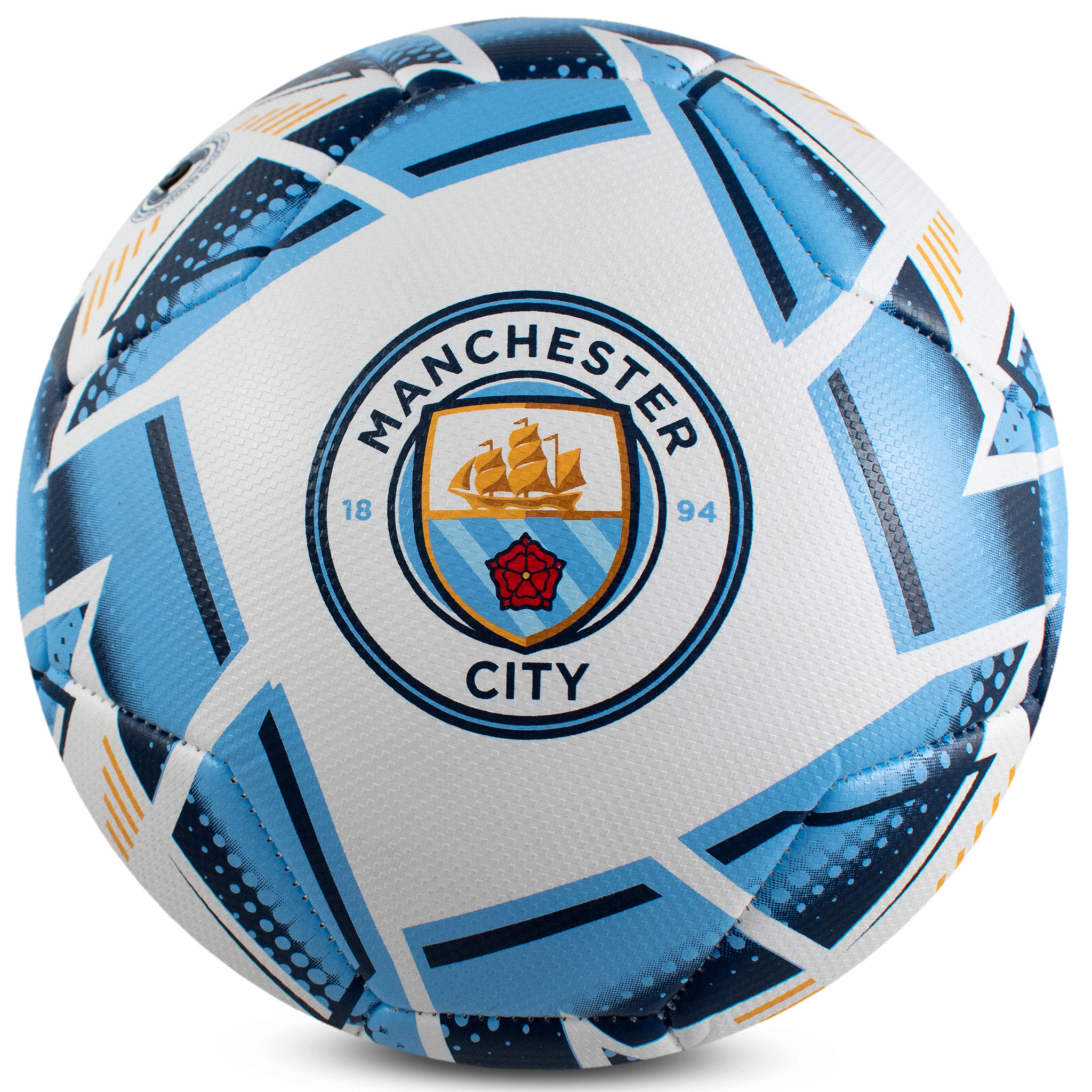 Manchester City FC Nova football in blue and white with a full colour City crest and textured panels