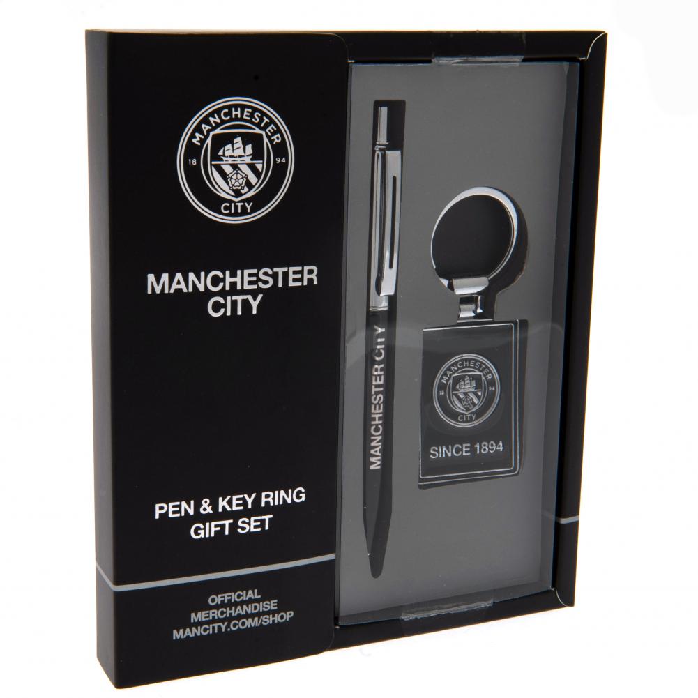 Manchester City FC executive pen and large rectangle keyring gift set in a gift box