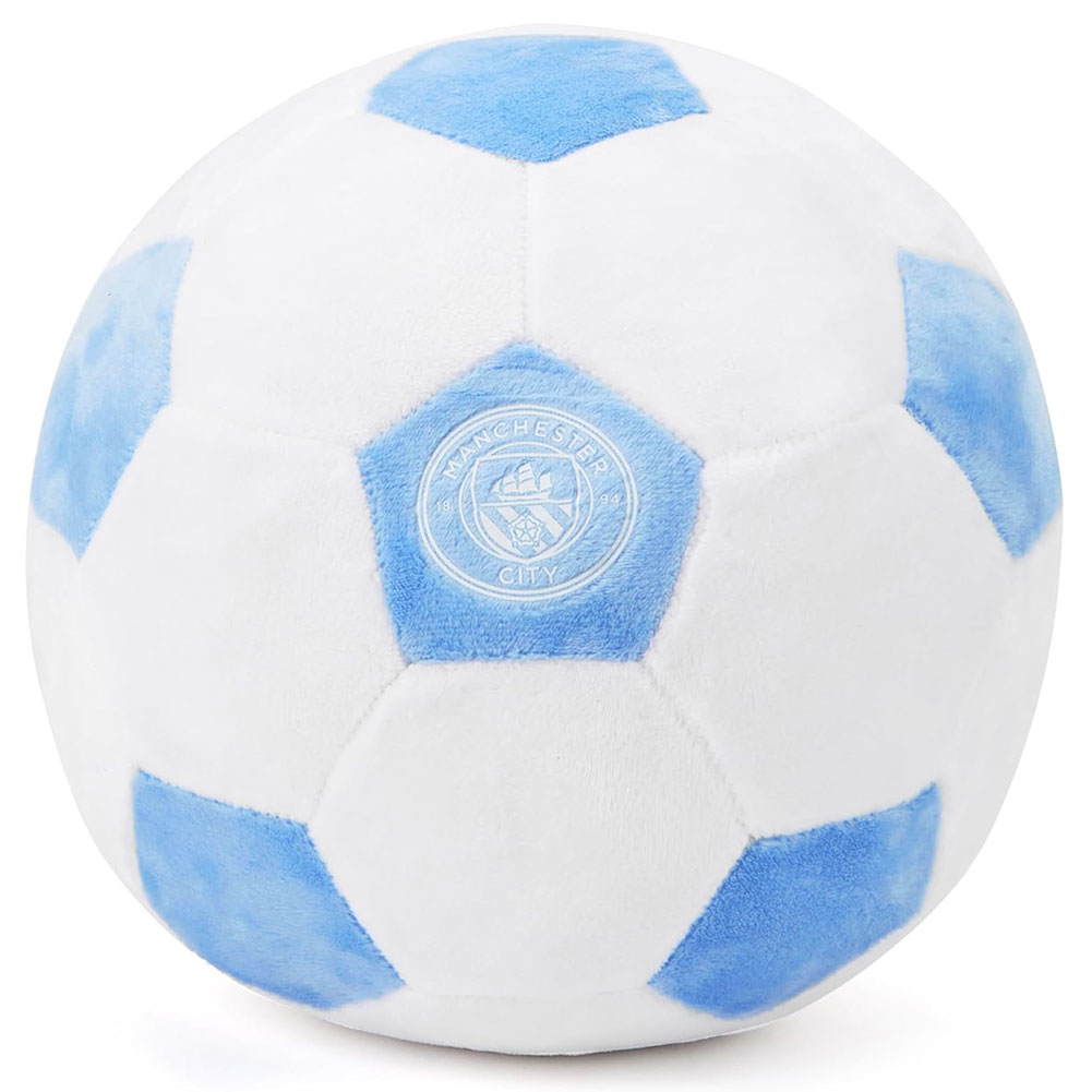Manchester City FC sky blue and white soft plush football toy featuring the City crest