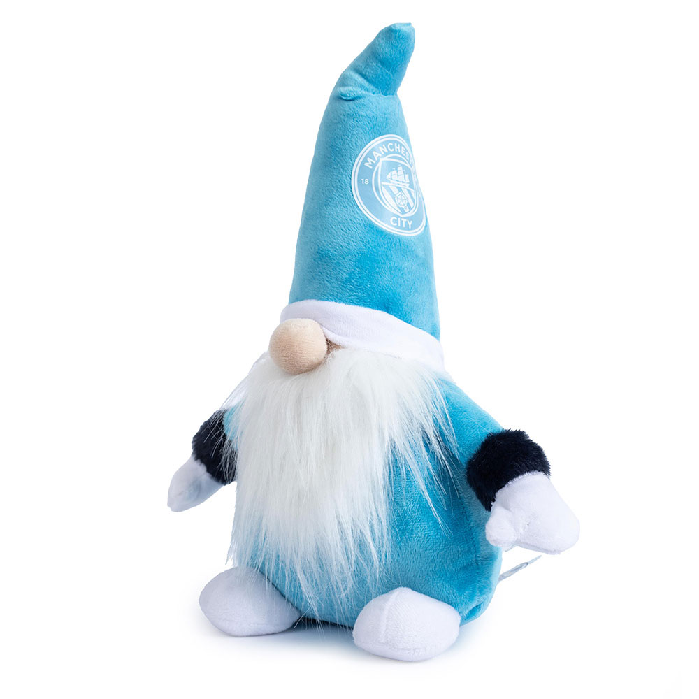 Manchester City FC plush Gonk in sky blue and white with a large beard and the City crest on its hat