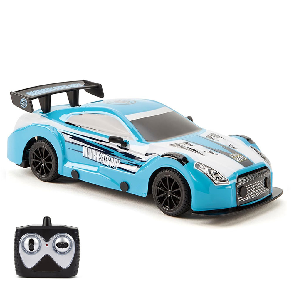 Manchester City FC 1:24 scale radio control sportscar with the City crest on the roof, in a display box