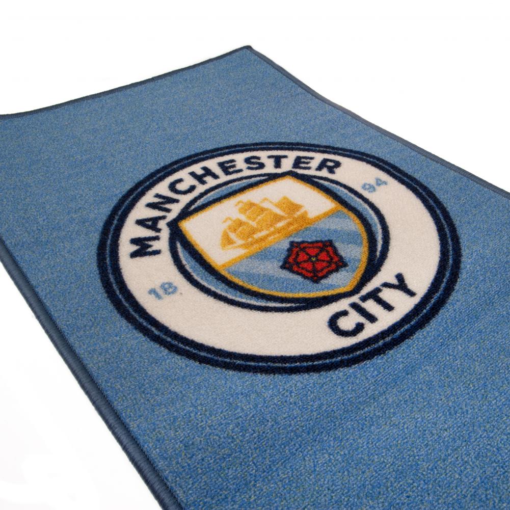 Manchester City FC bright colourful bedroom rug with a large central club crest
