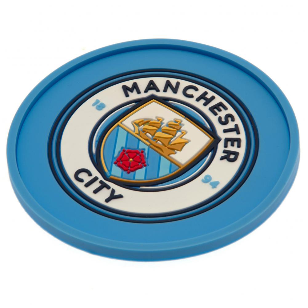 Manchester City FC raised border silicone coaster with a vibrant stamped crest