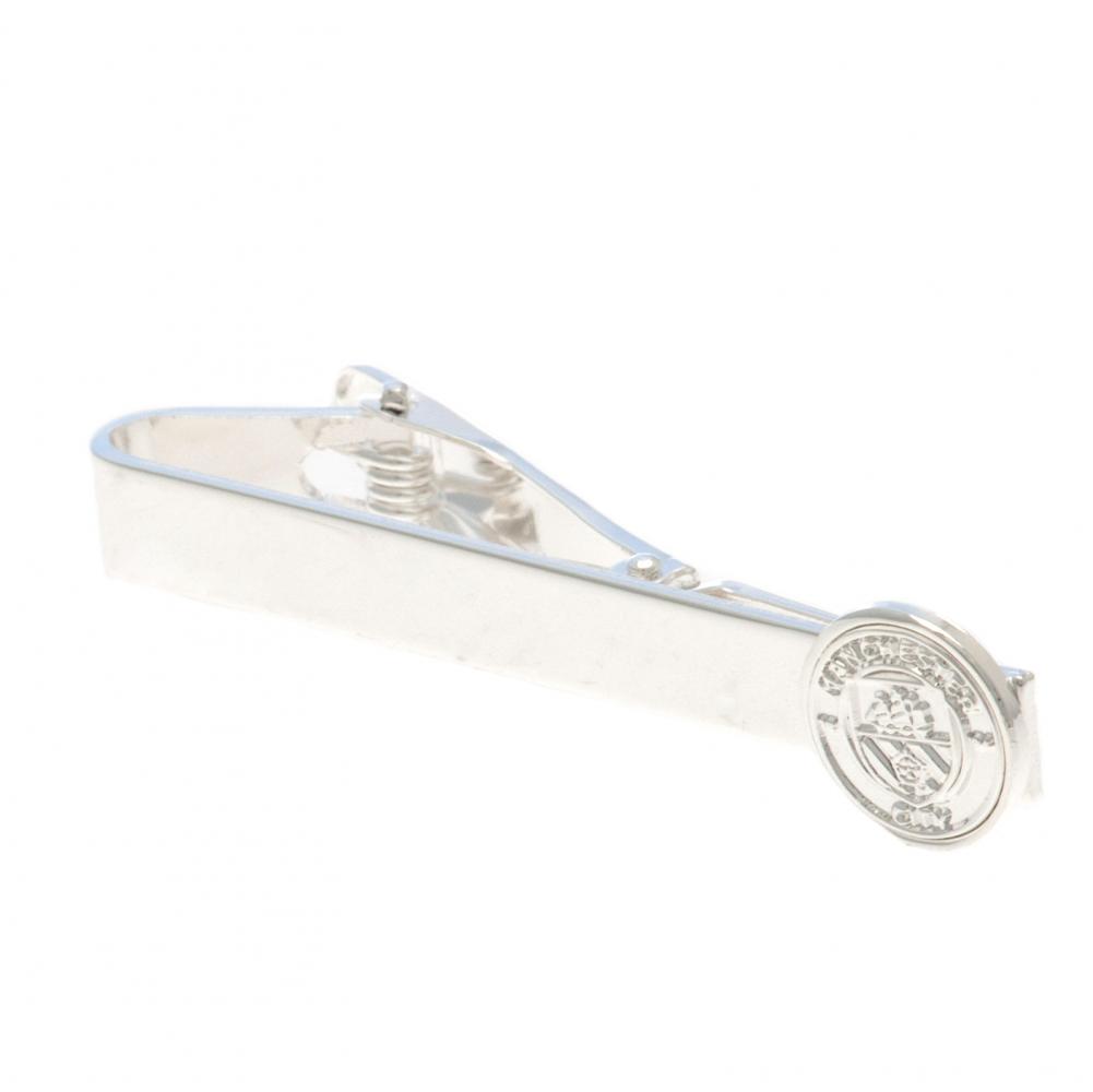 Manchester City FC silver plated tie slide with a mirror finish and the City crest on the pin