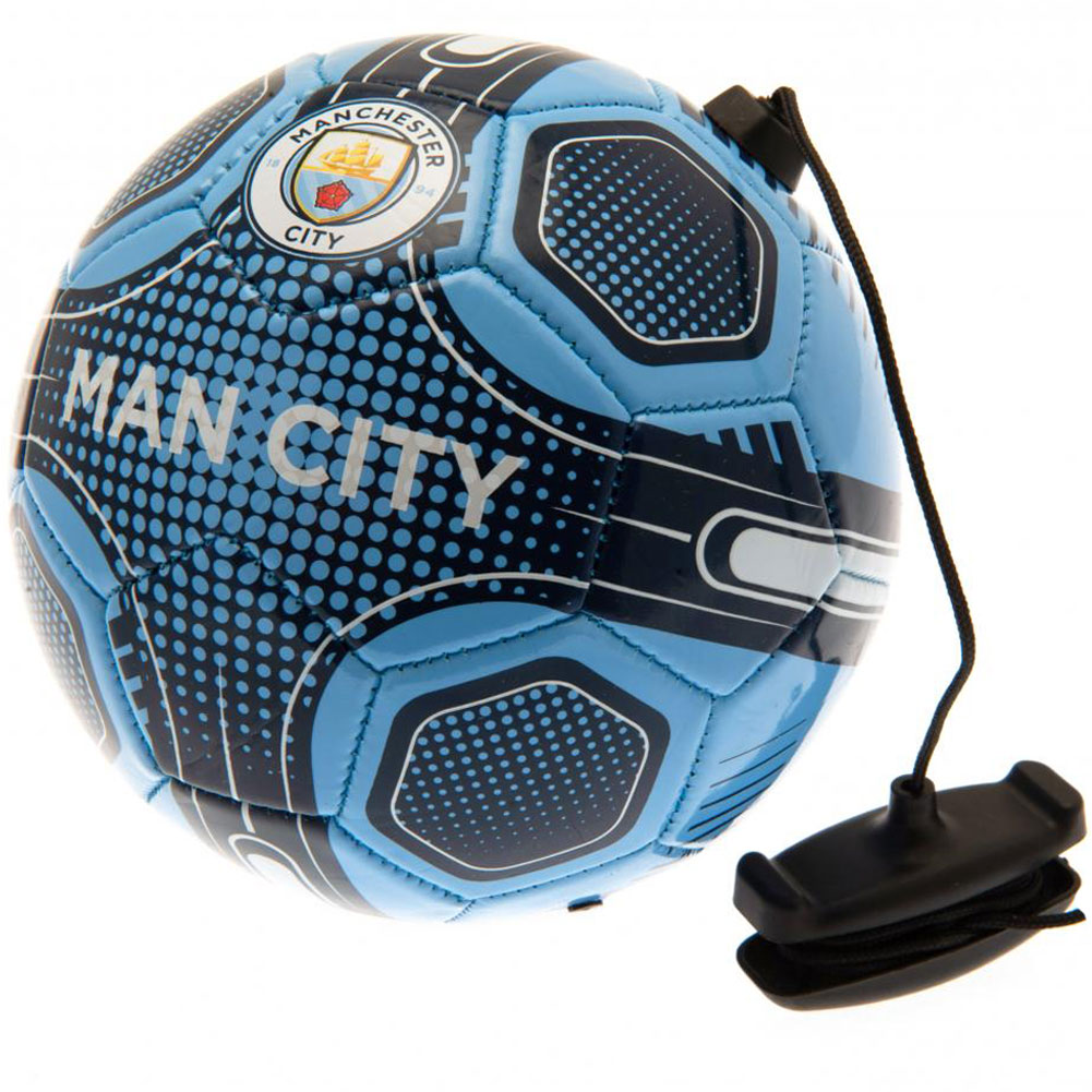 Manchester City FC sky blue size 2 skills trainer ball with a full colour City crest, navy detail and cord