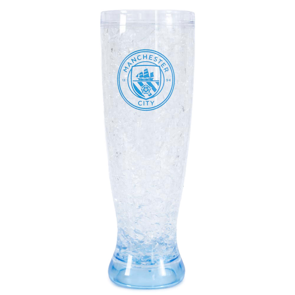 Manchester City FC slim frosted freezer mug with a blue base and the Manchester City FC club crest