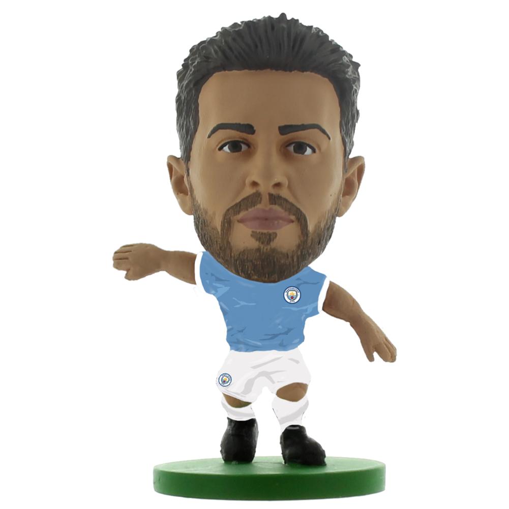 Bernardo Silva SoccerStarz figure in the classic Man City home kit on a green base