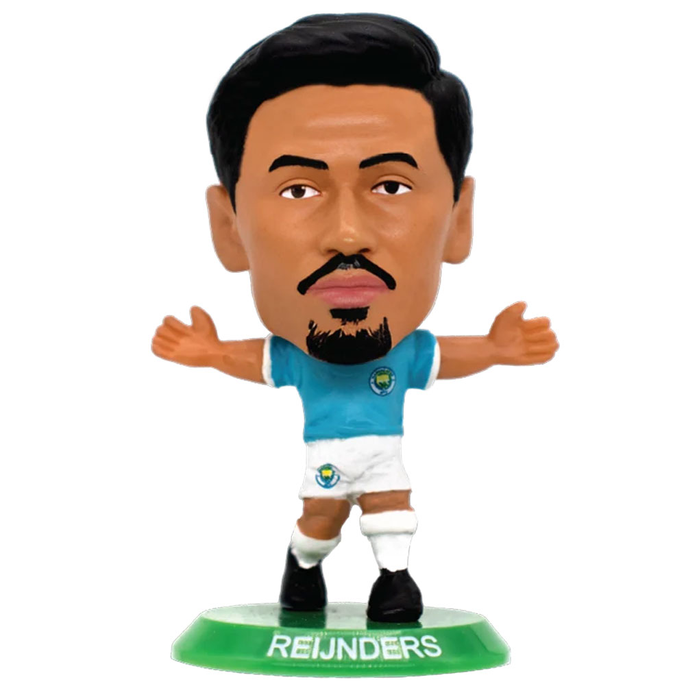 Reijnders SoccerStarz figure in the classic Man City home kit on a green base
