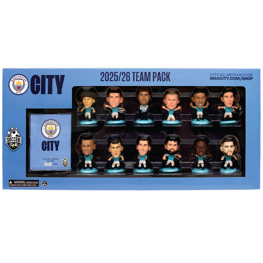 Manchester City FC SoccerStarz 2025-26 season team pack of collectable figures in a presentation box