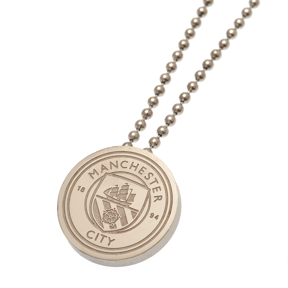 Manchester City FC stainless steel crest shaped pendant with chrome finish Man City crest on a ball chain