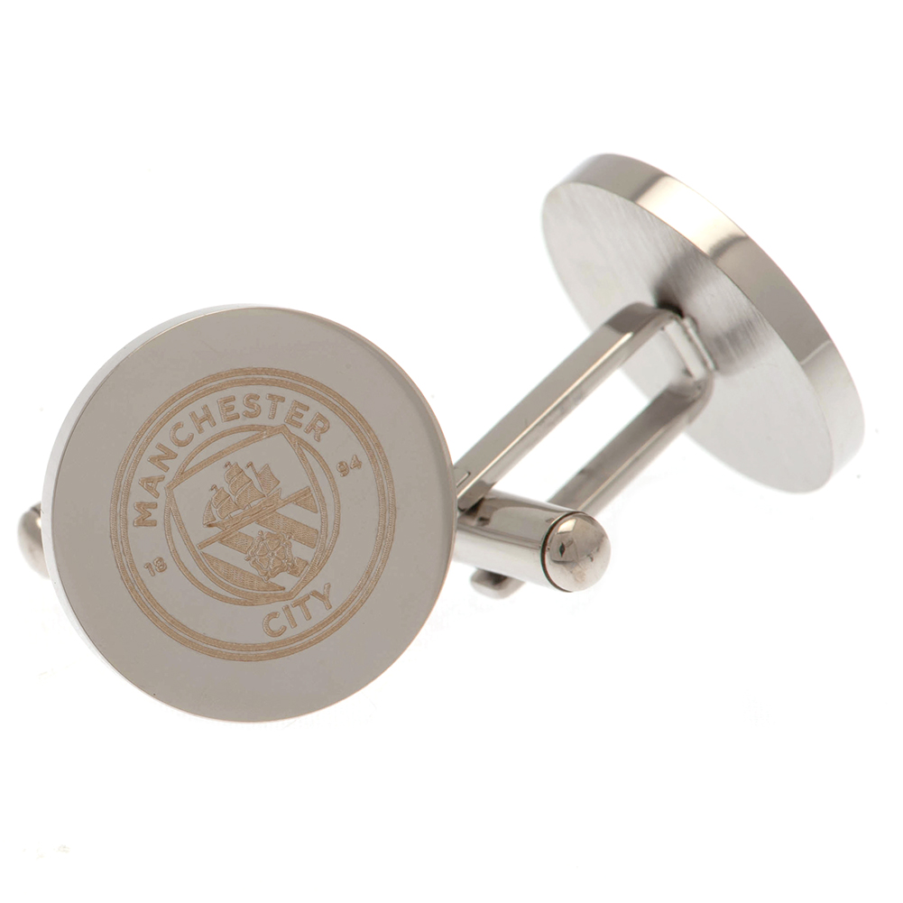 Manchester City FC round stainless steel cufflinks engraved with the crest in a chrome finish