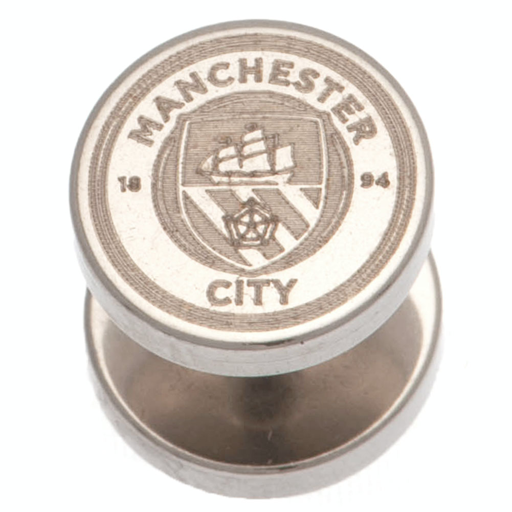 Manchester City FC stainless steel stud earring with a laser printed City crest
