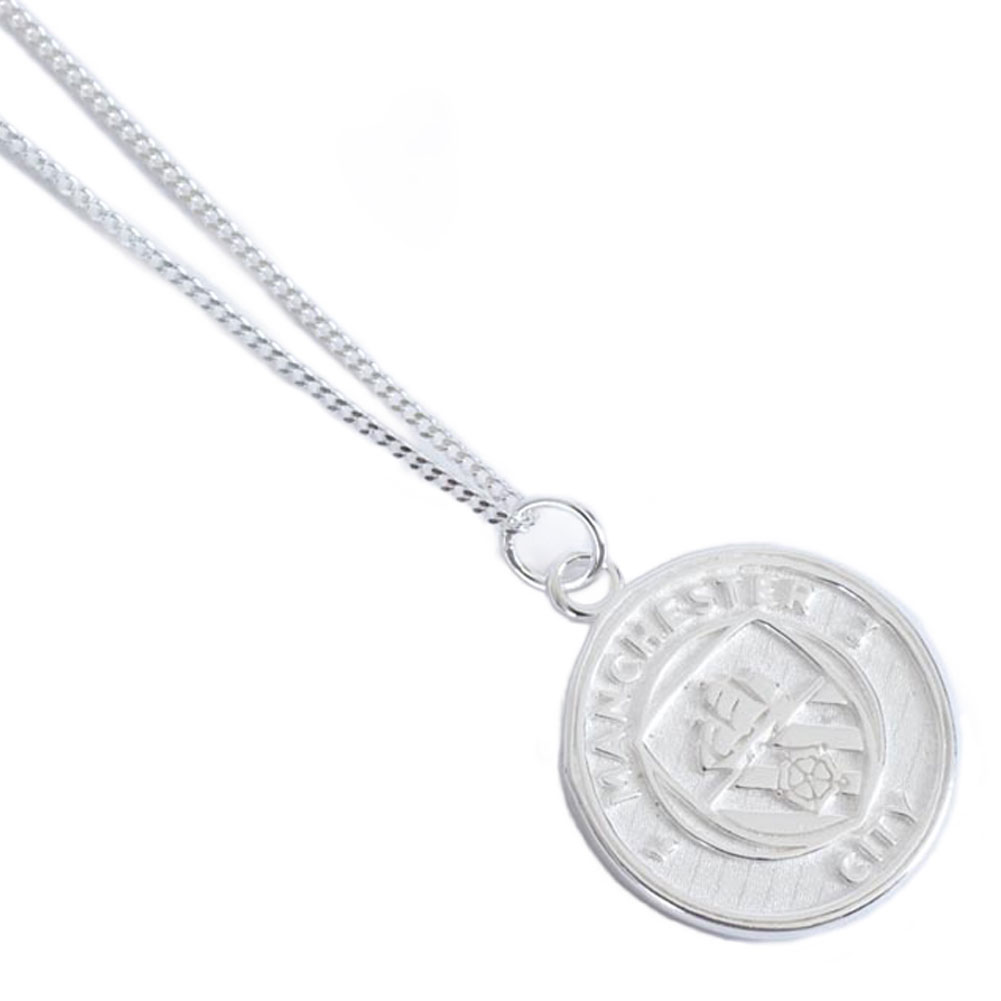 Manchester City FC sterling silver Man City crest pendant on a chain necklace with a lobster clasp