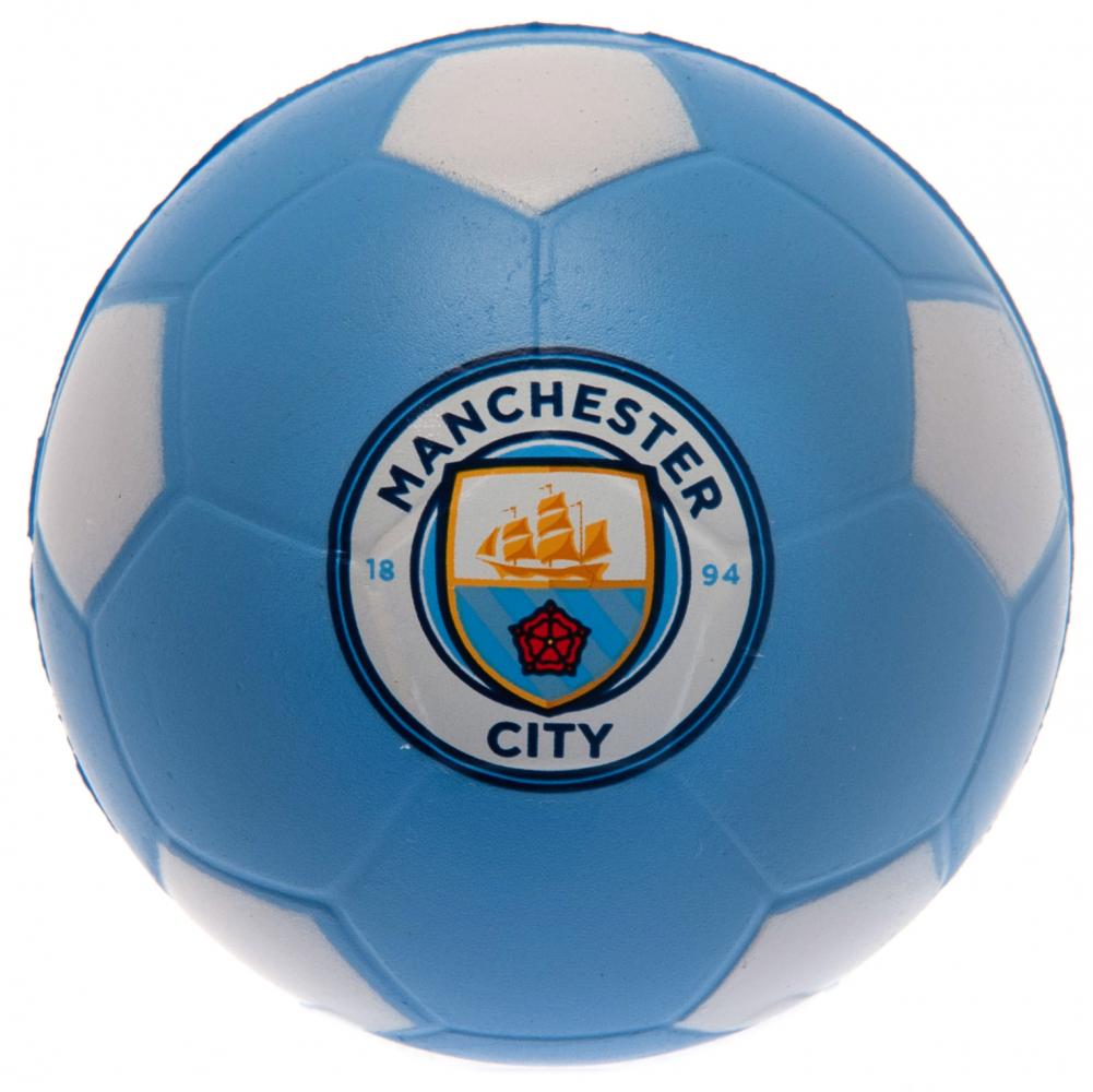Sky blue and white Manchester City FC football design stress ball printed with a full colour City crest