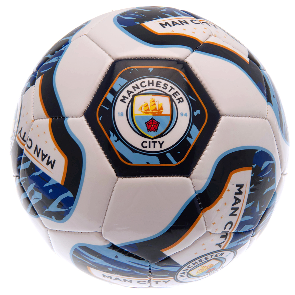 Manchester City FC tracer football in sky blue, navy and white with full colour City crests
