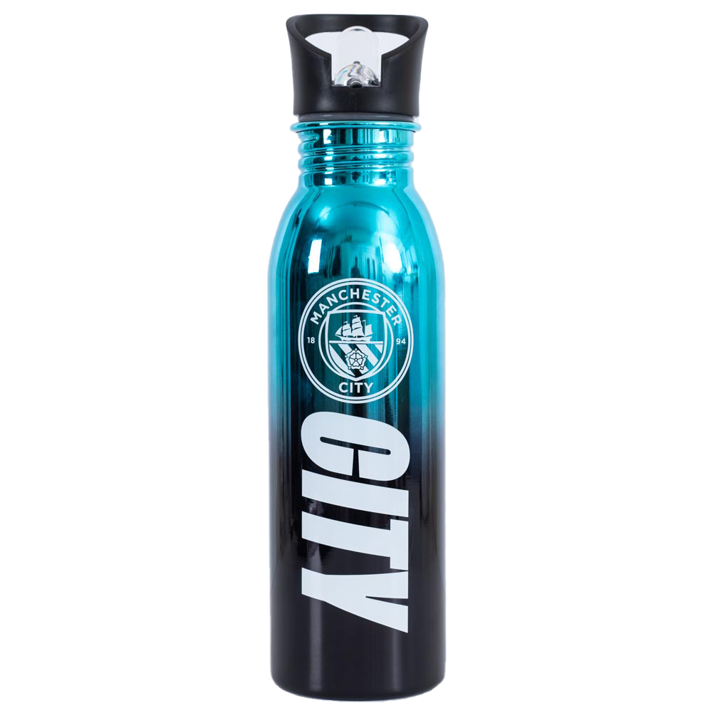 Manchester City FC stainless steel UV metallic drinks bottle with a white City crest and text