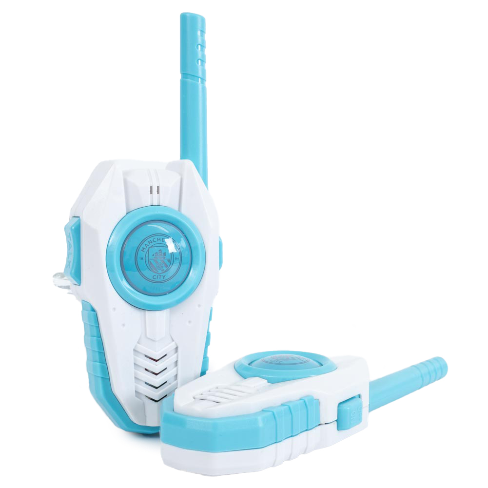 Manchester City FC walkie talkie set in sky blue with a crest in the middle