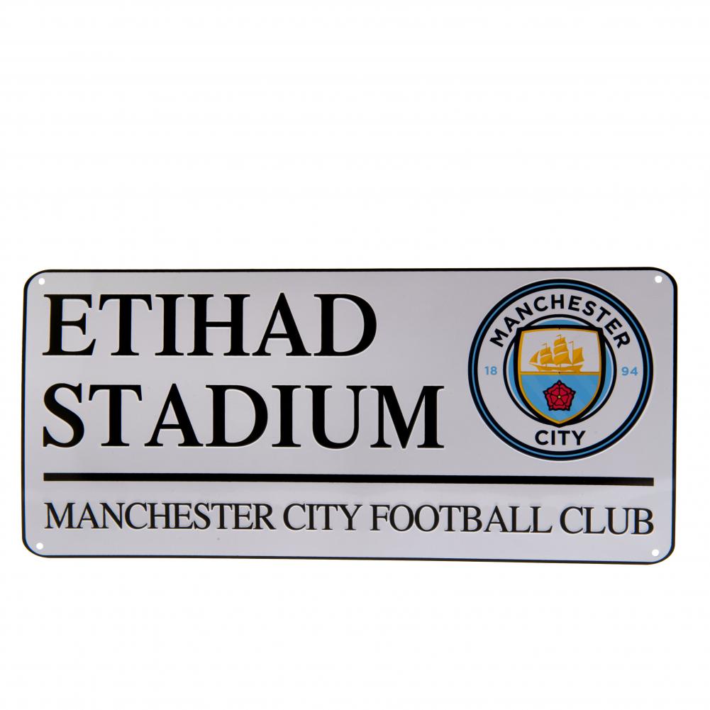 Manchester City FC Etihad Stadium road sign in gloss stamped metal on a white background