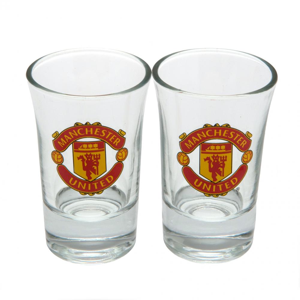 Pair of Manchester United FC shot glasses with a full colour club crest