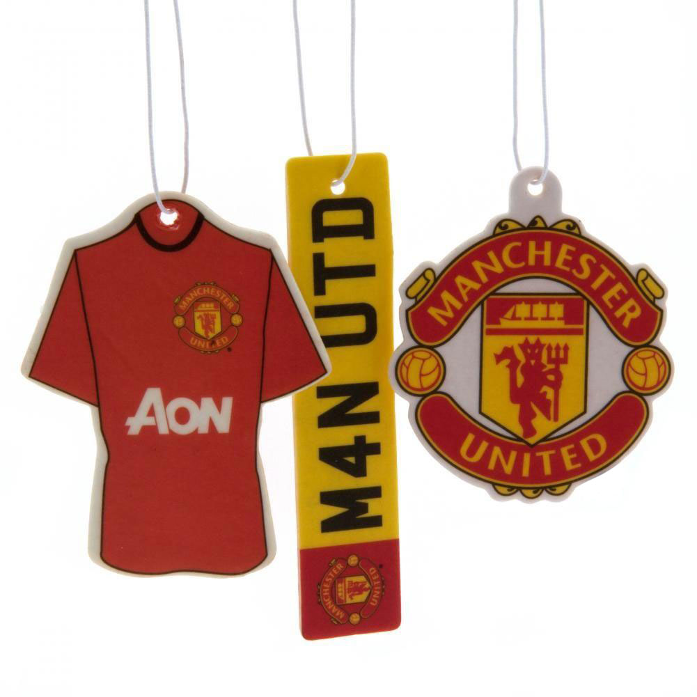 Manchester United FC three pack of air fresheners with crest, home kit and number plate designs